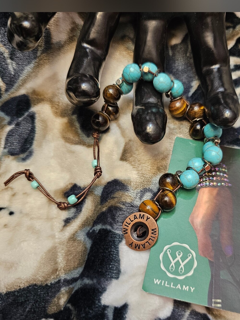 NWOT Willamy Turquoise & Tigers Eye Bracelet Multi-bead Wrap